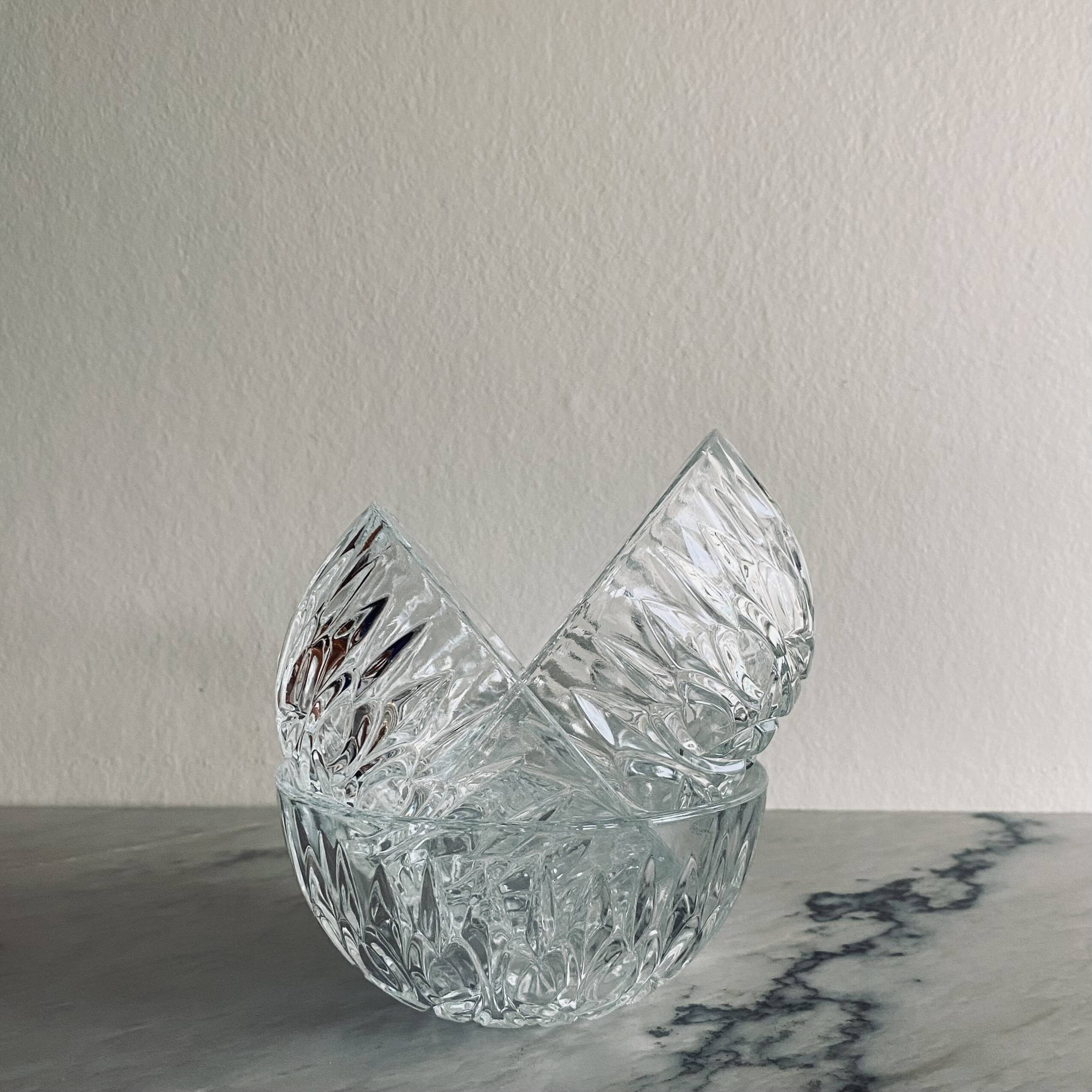 Chiseled glass bowl x3