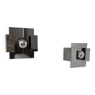 Pair of vintage wall lights, chrome metal, France 1970