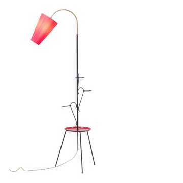 Lampadaire tablette tôle rouge vintage 50's rockabilly