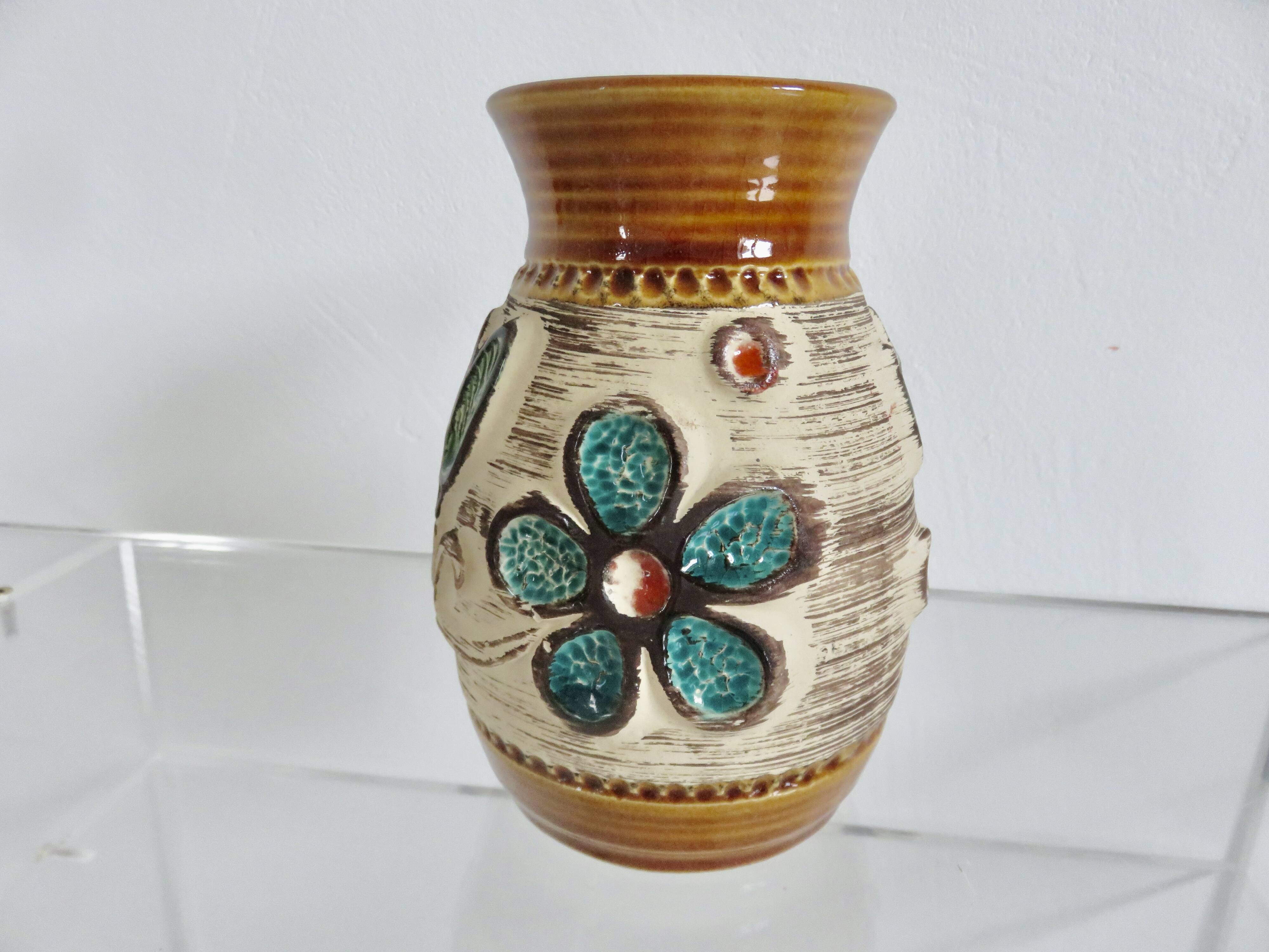 Ceramic vase with floral decoration "West Germany" 50s 60s