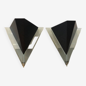 Pair of Postmodern Triangular Wall Sconces, 80s, Elite Holland