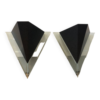 Pair of Postmodern Triangular Wall Sconces, 80s, Elite Holland