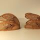 Pair of vintage 1960 wicker wall lamps and cannage half flower shape