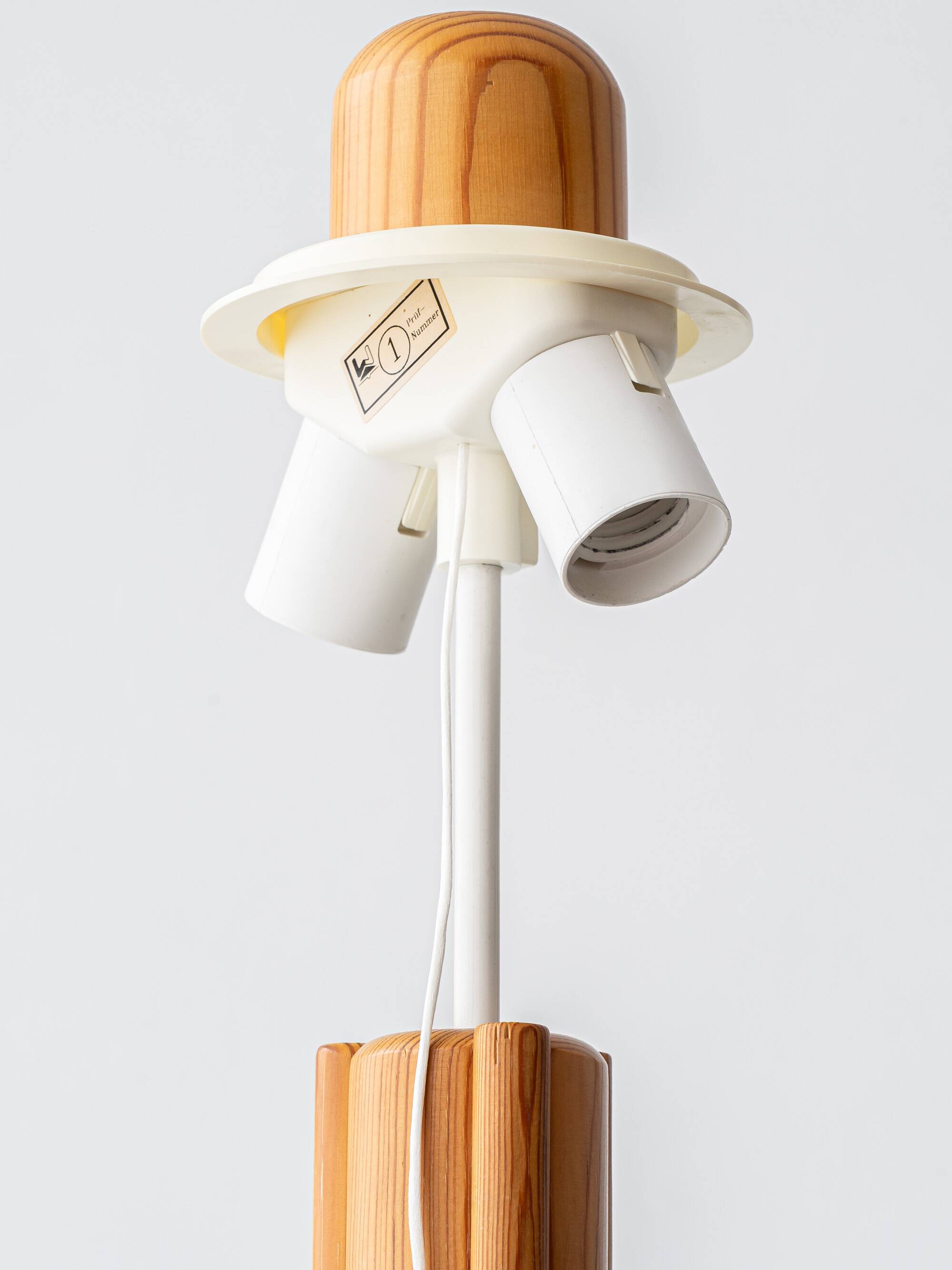 Large Scandinavian Pine Table Lamp with Fabric Shade, 1960s-1970s