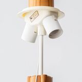 Large Scandinavian Pine Table Lamp with Fabric Shade, 1960s-1970s