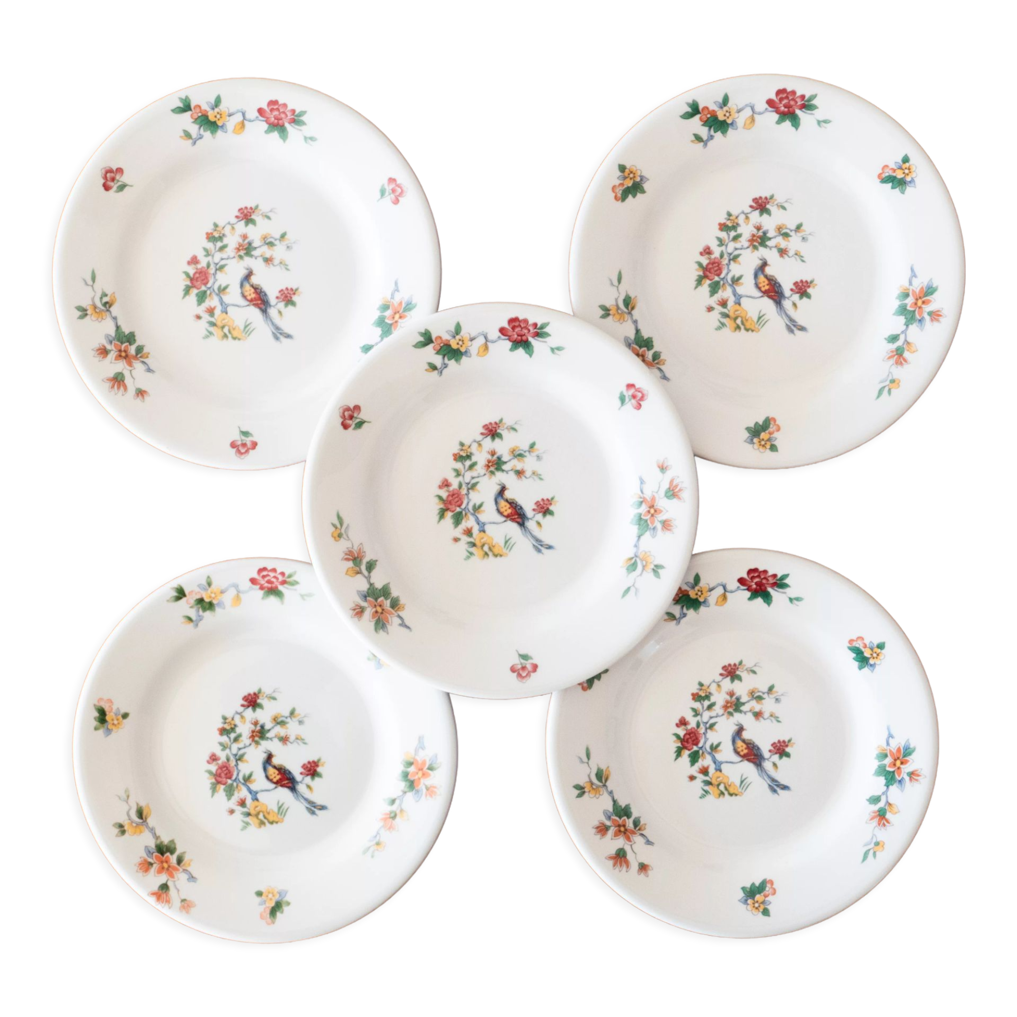 5 Sarreguemines porcelain plates bird decoration