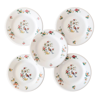 5 assiettes Sarreguemines en porcelaine décor oiseau