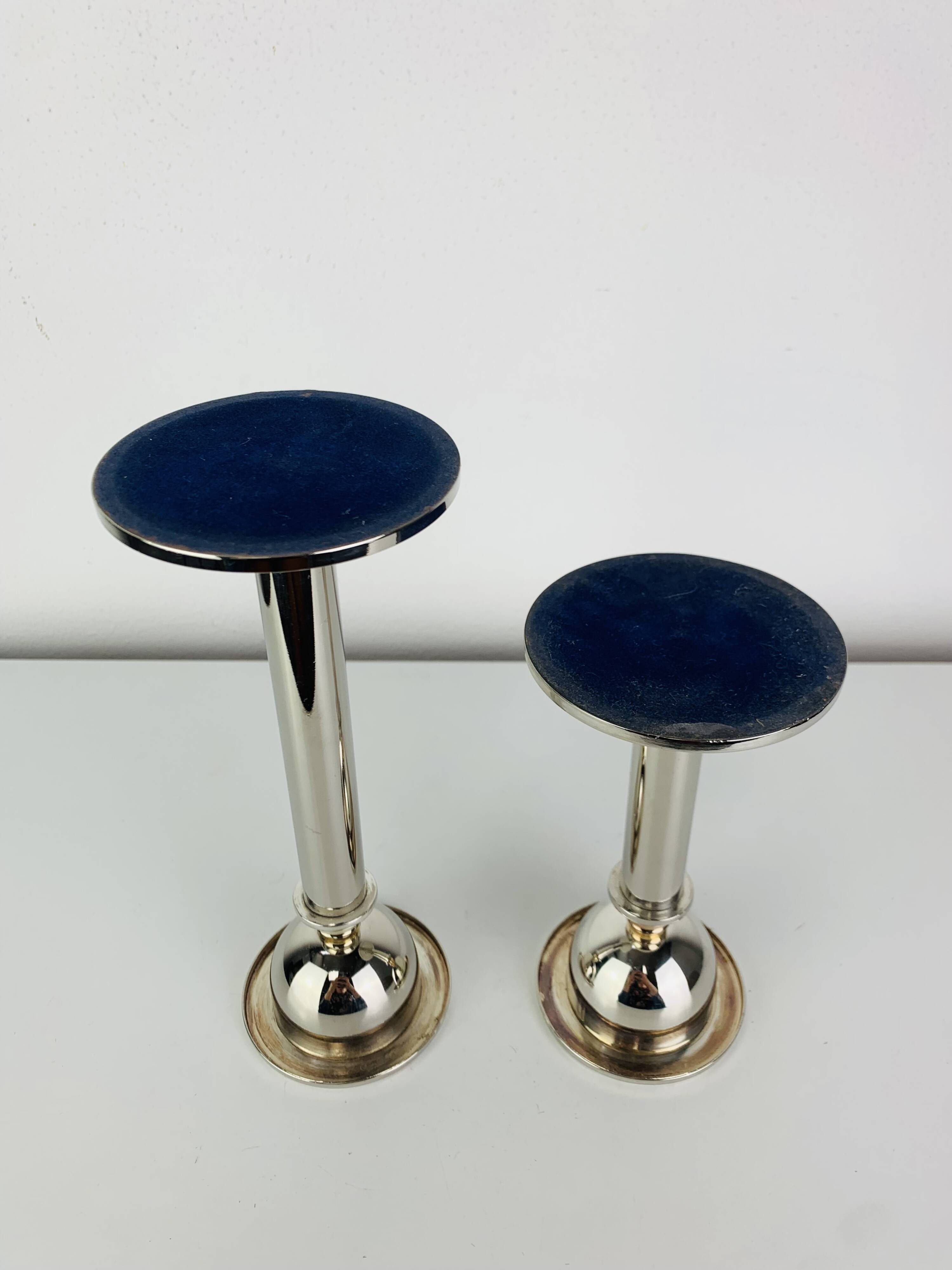 Pair of chrome postmodern candlesticks, 1980s