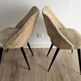 Vintage barrel chair pair – boucle fabric and brass splayed legs
