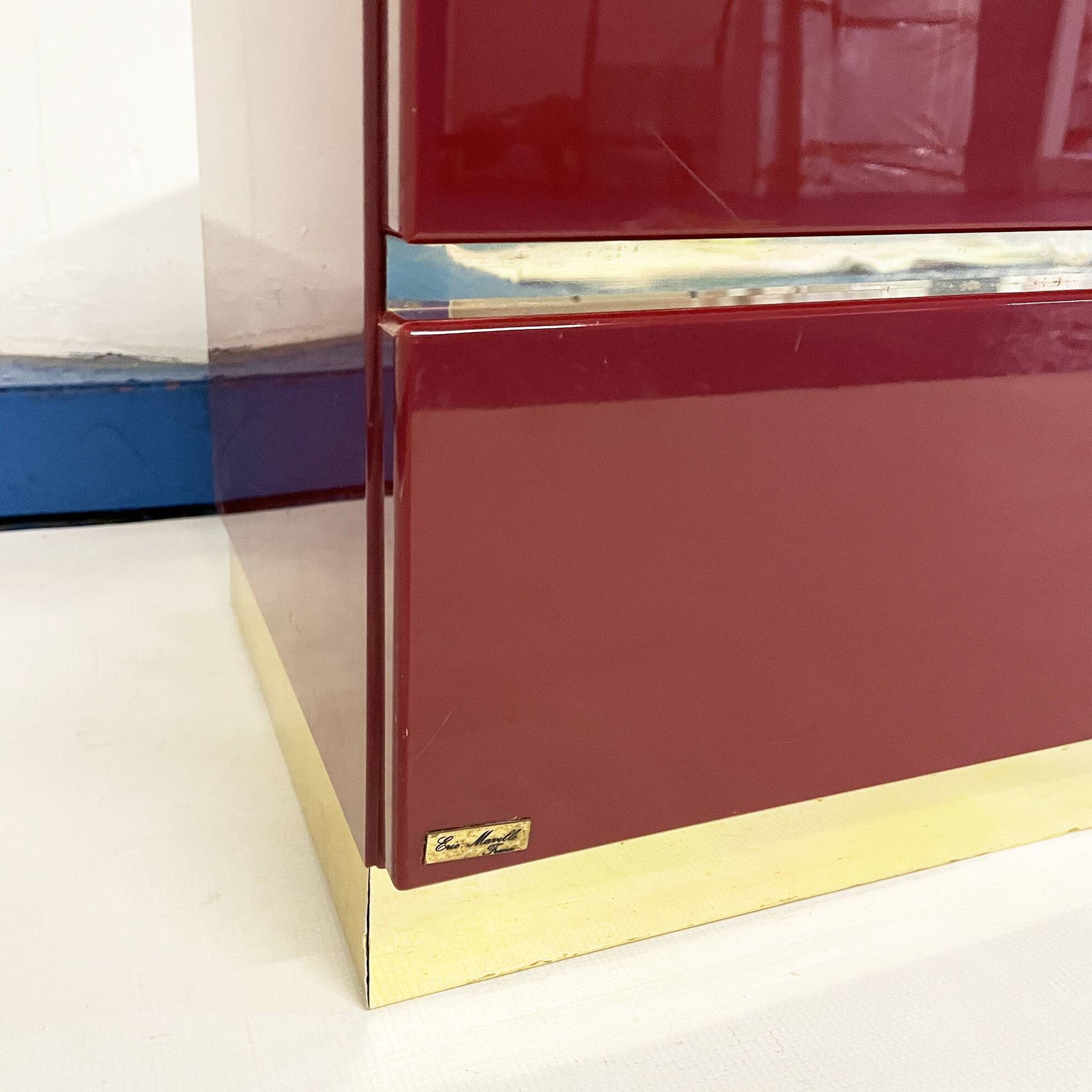 Eric Maville Acrylic Brass Burgundy Double Bed only 1970s