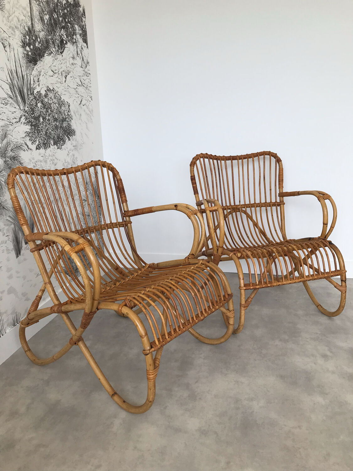 Pair of vintage rattan armchairs