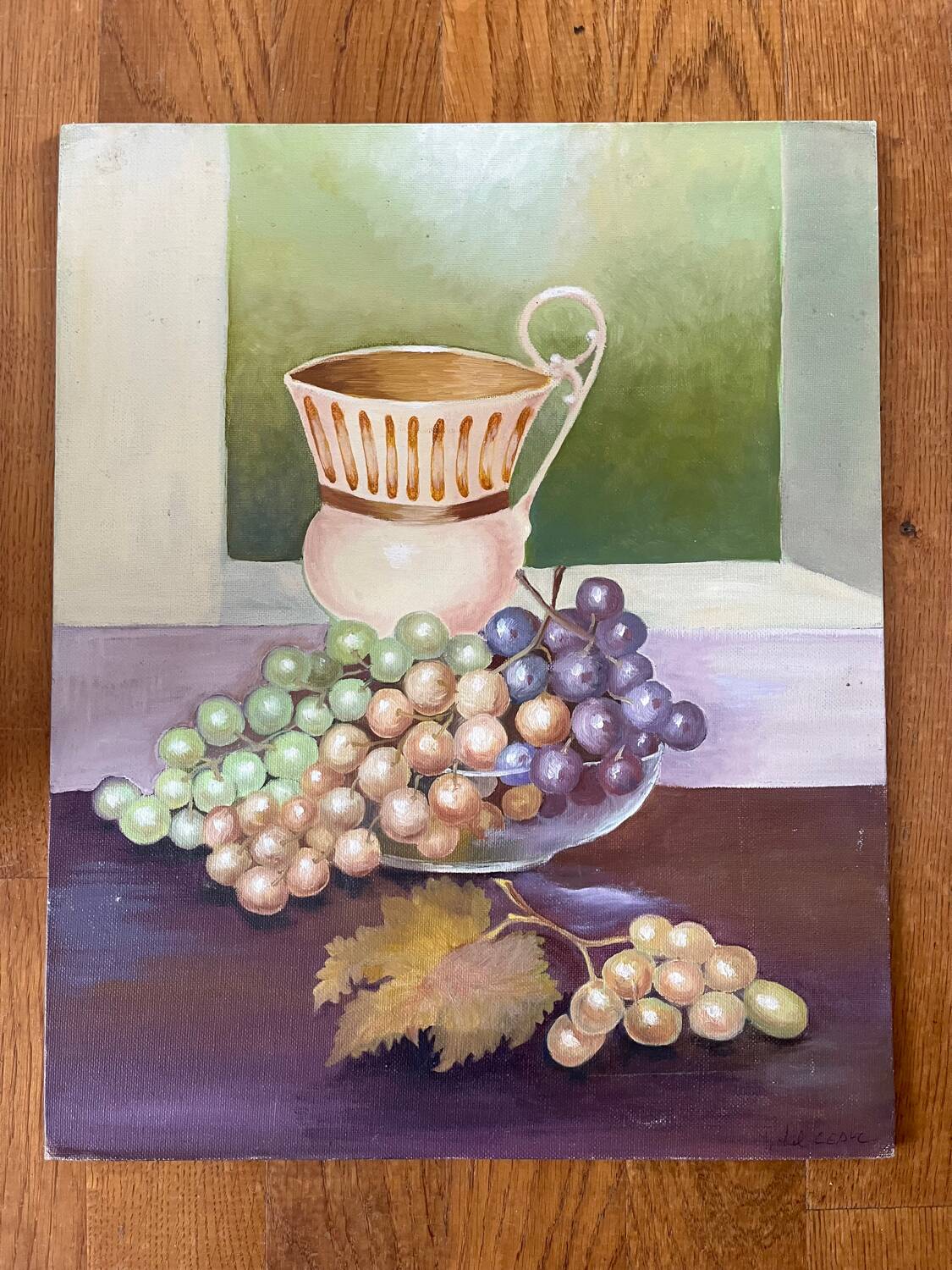 Painting: oil on cardboard - Still life with grapes