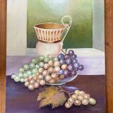 Painting: oil on cardboard - Still life with grapes