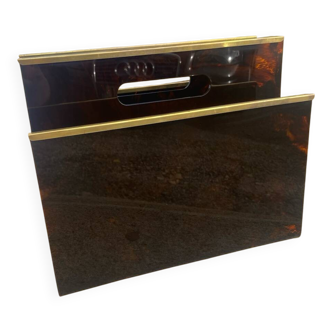 1970s magazine rack in tortoiseshell plexiglass by alpac