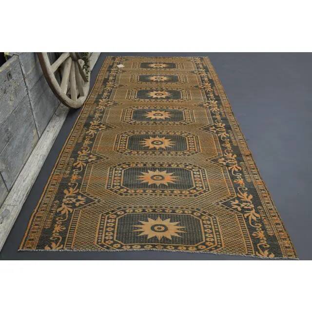 1970s Vintage Turkish Oushak Handmade Wool Cotton Orange Area Rug 170x340