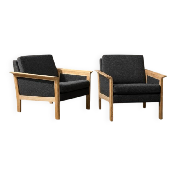 Fauteuils danois en chêne et feutre des années 1960