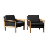 Vintage Mid-Century Danish Modern Oak & Felt Lounge Chairs, 1960s, Set of 2