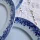 4 antique flat plates from Sarreguemines U&C in the Mimosa blue pattern.