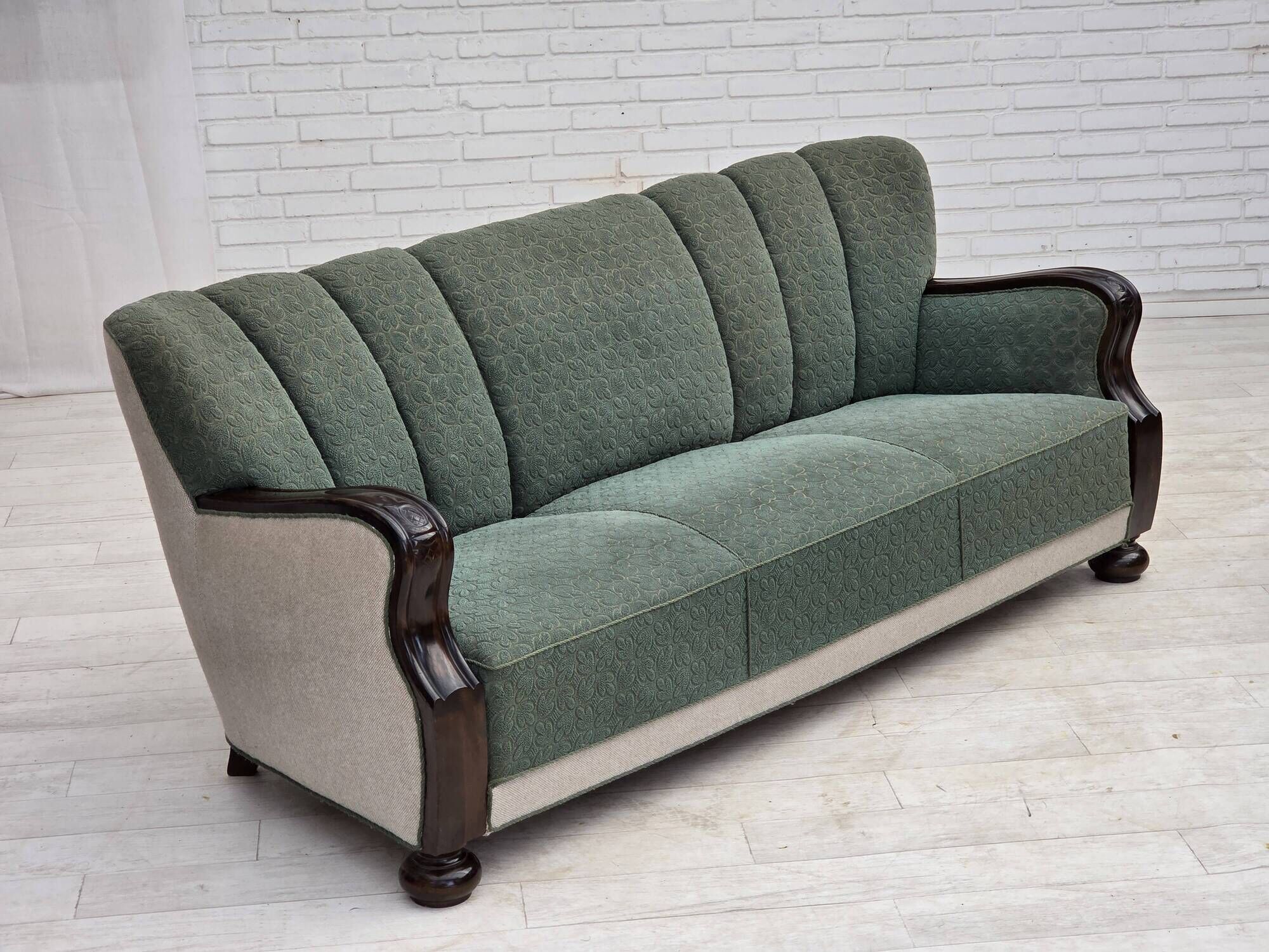 1960s, Danish 3-seater sofa, furniture wool, oak wood.