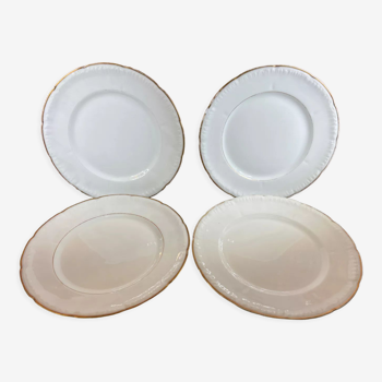 4 assiettes dessert porcelaine blanche et dorée