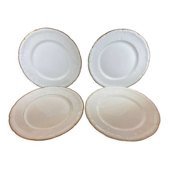 4 assiettes dessert porcelaine blanche et dorée