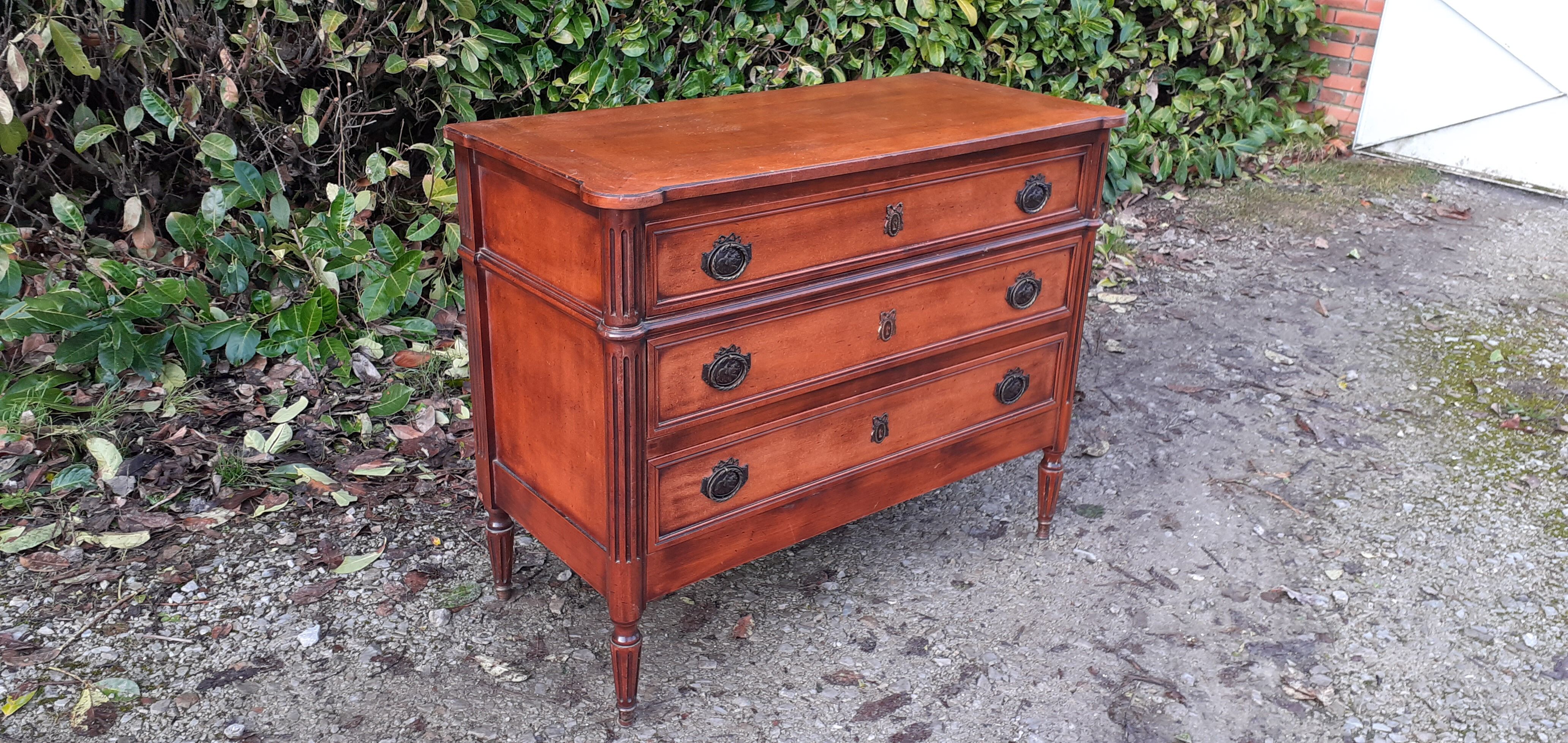 Chest of drawers 3 drawers louis XVl style wood and bronze