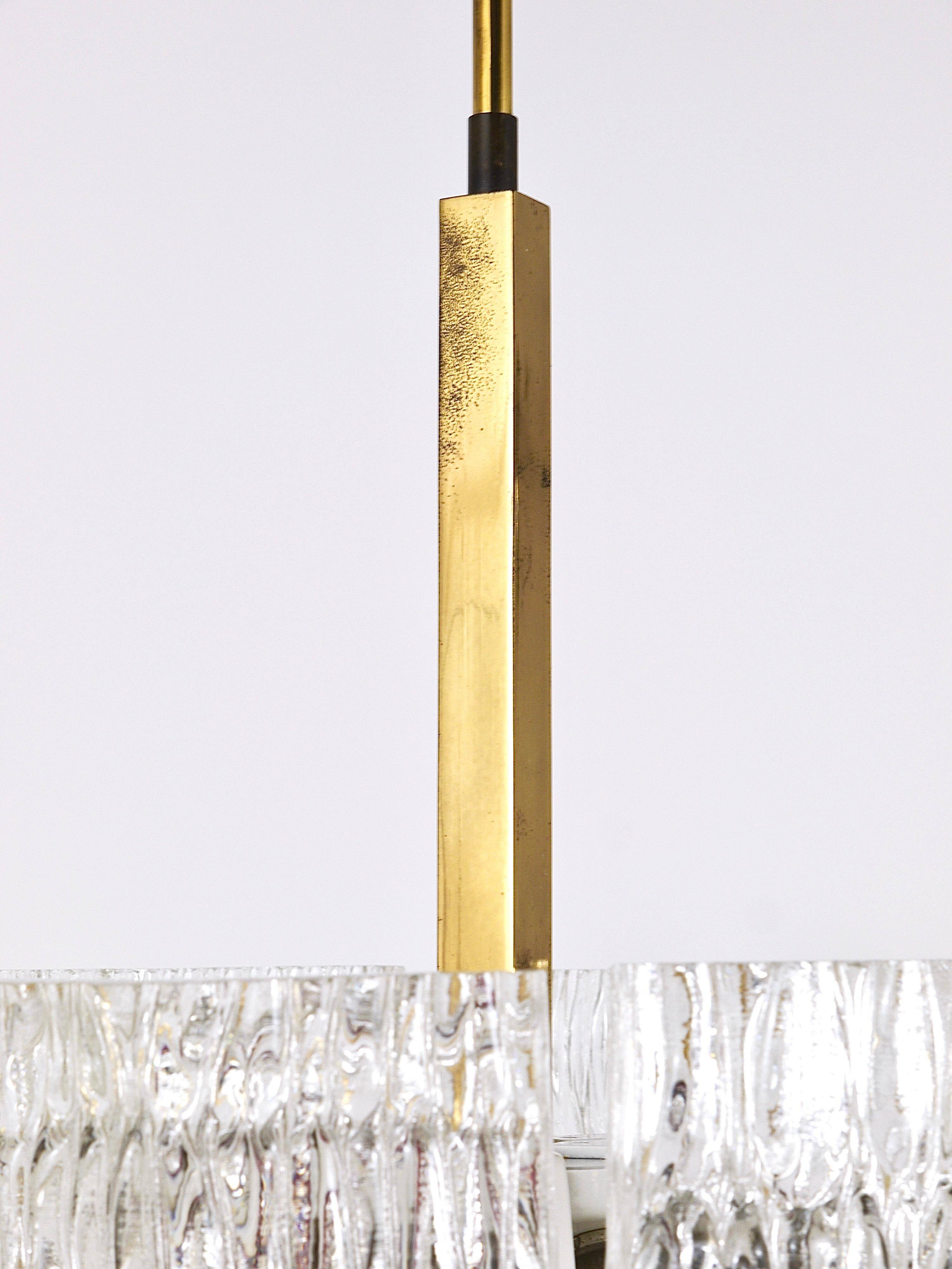 Kalmar Suspension Tambour Drum, Brass, Frosted Textured Glass, Austria, 1960s