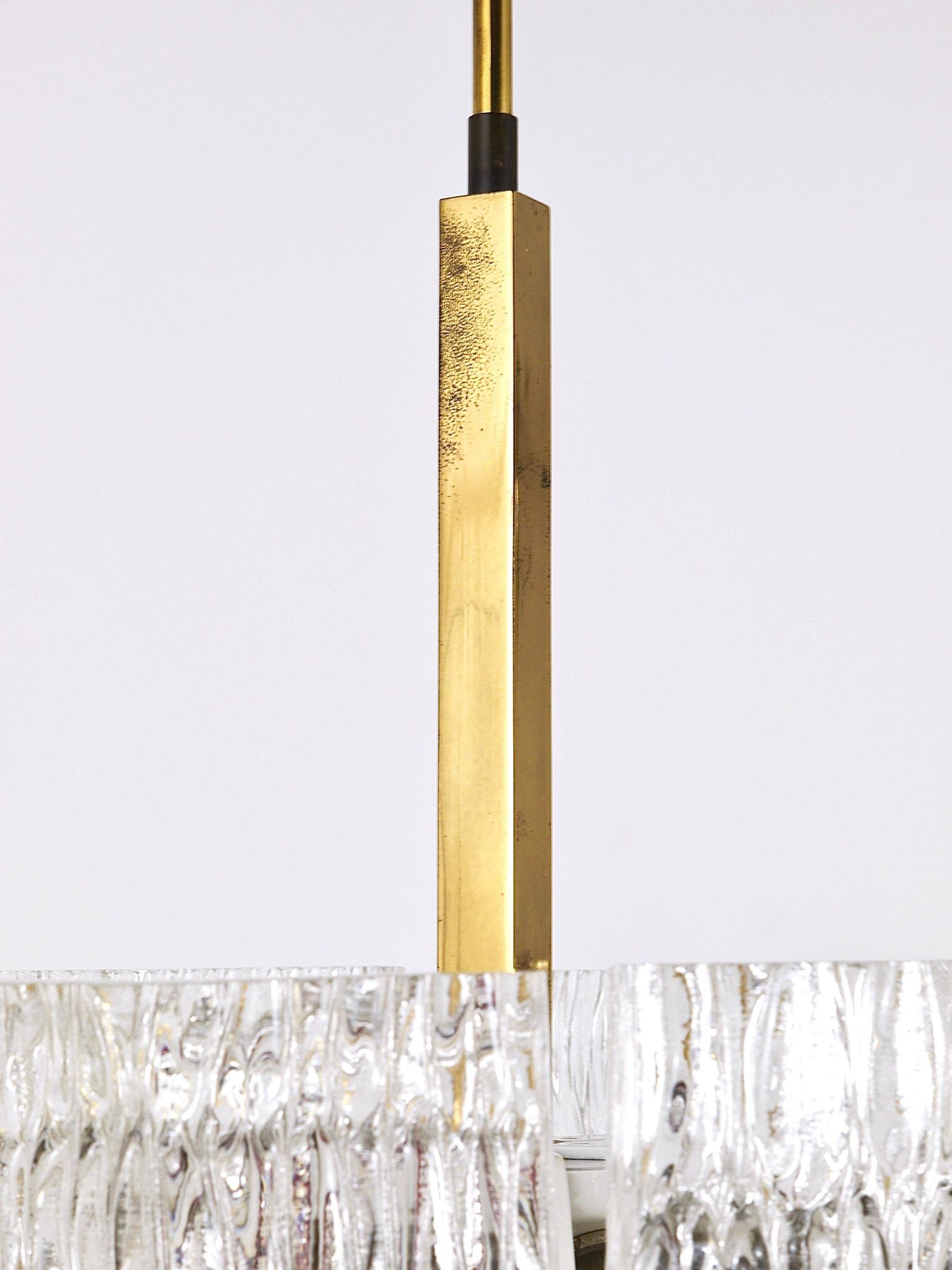 Kalmar Suspension Tambour Drum, Brass, Frosted Textured Glass, Austria, 1960s
