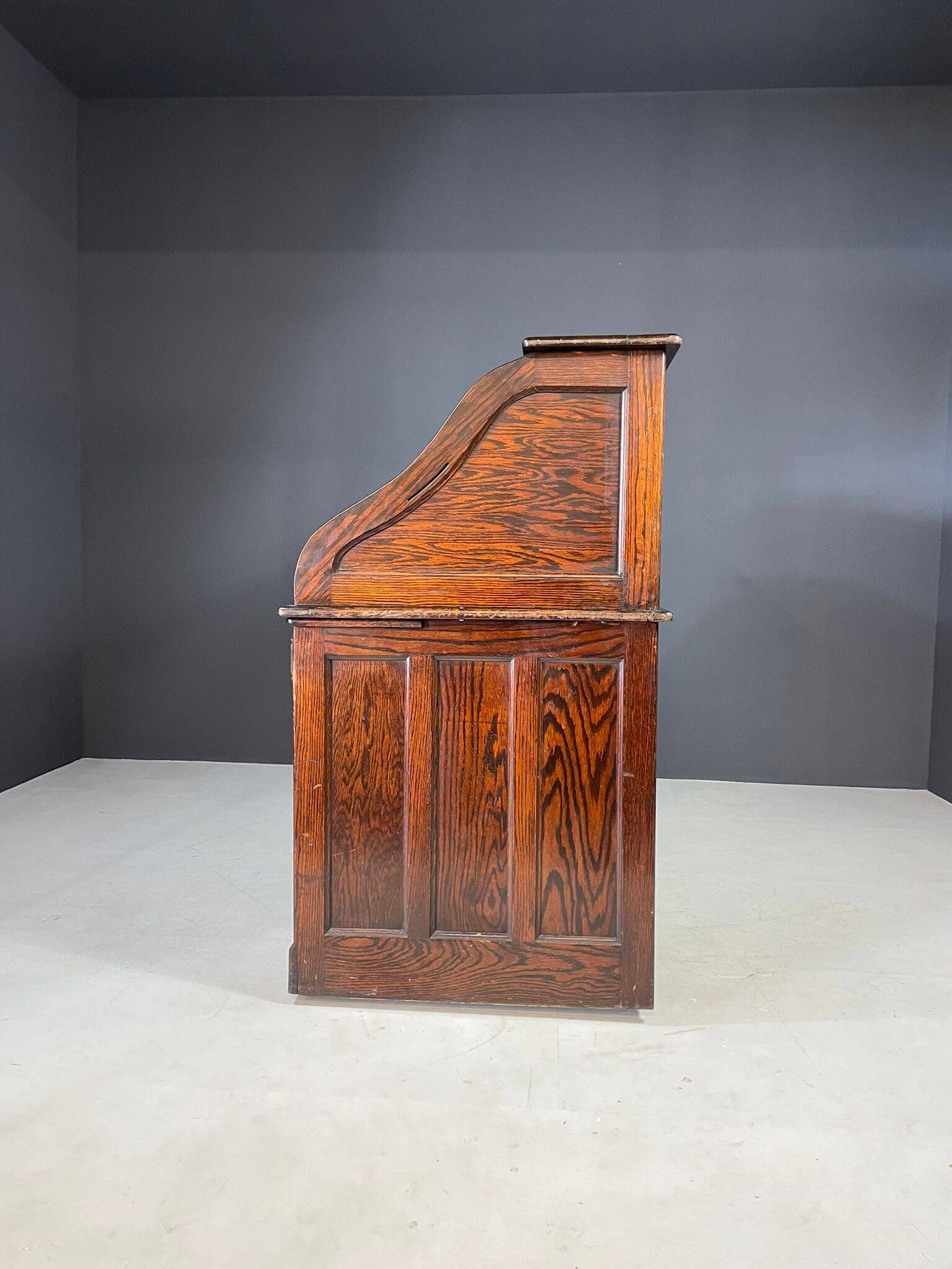 American roll-top desk, solid oak, Czechoslovakia, 1930s