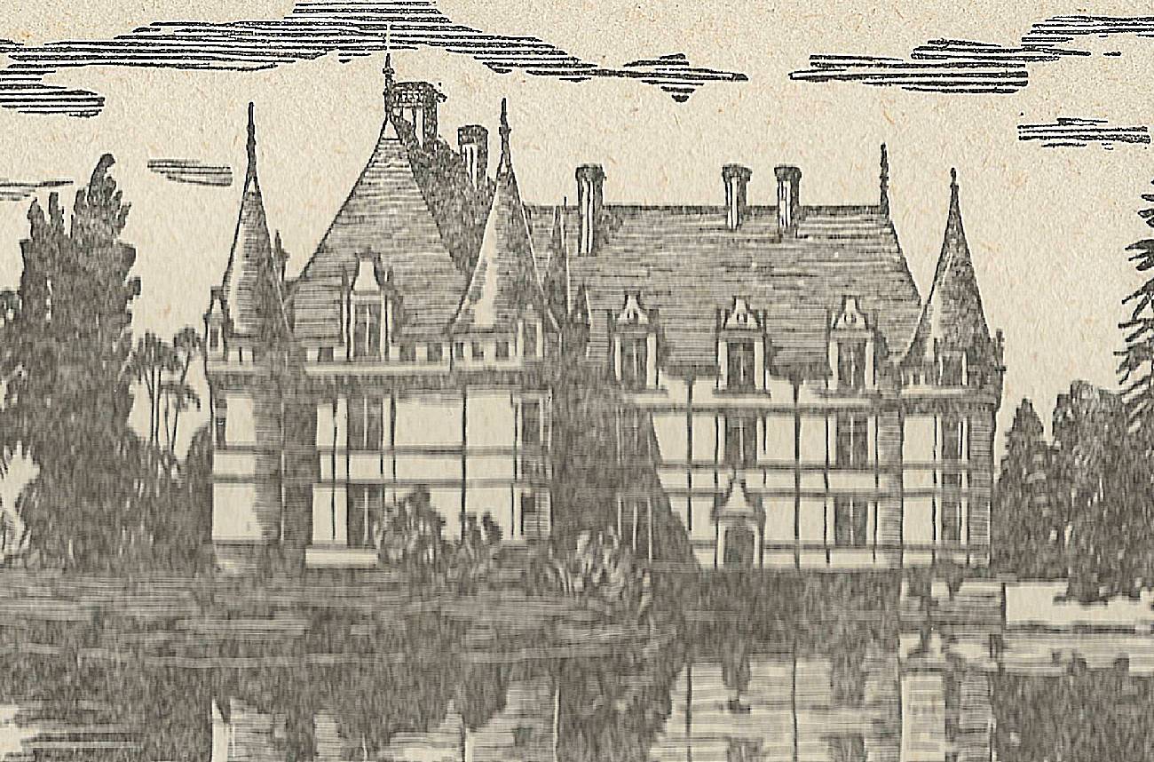 Engraving-years 1930-J Druet - The castle of Azay-le-Rideau