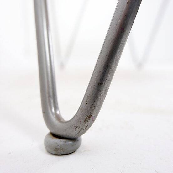 Vintage wicker stool / footstool with gray metal hairpin legs - Ikea