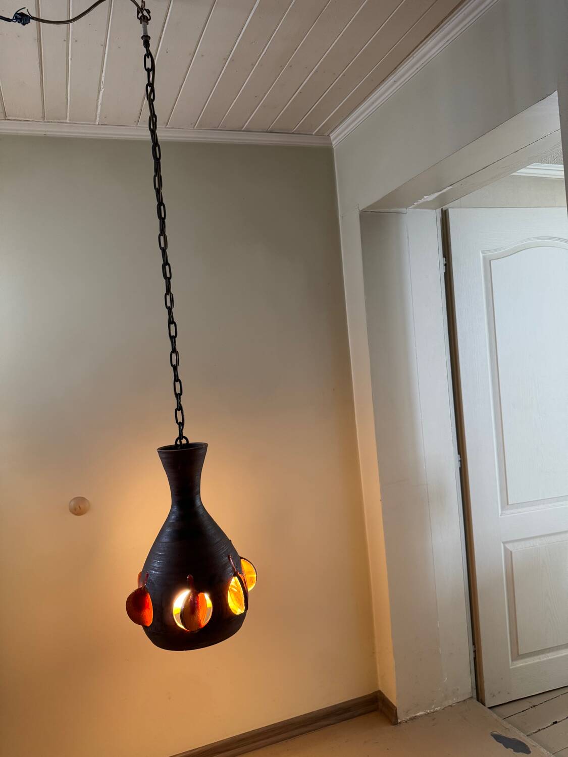 Vintage brutalist handmade German ceramic pendant lamp