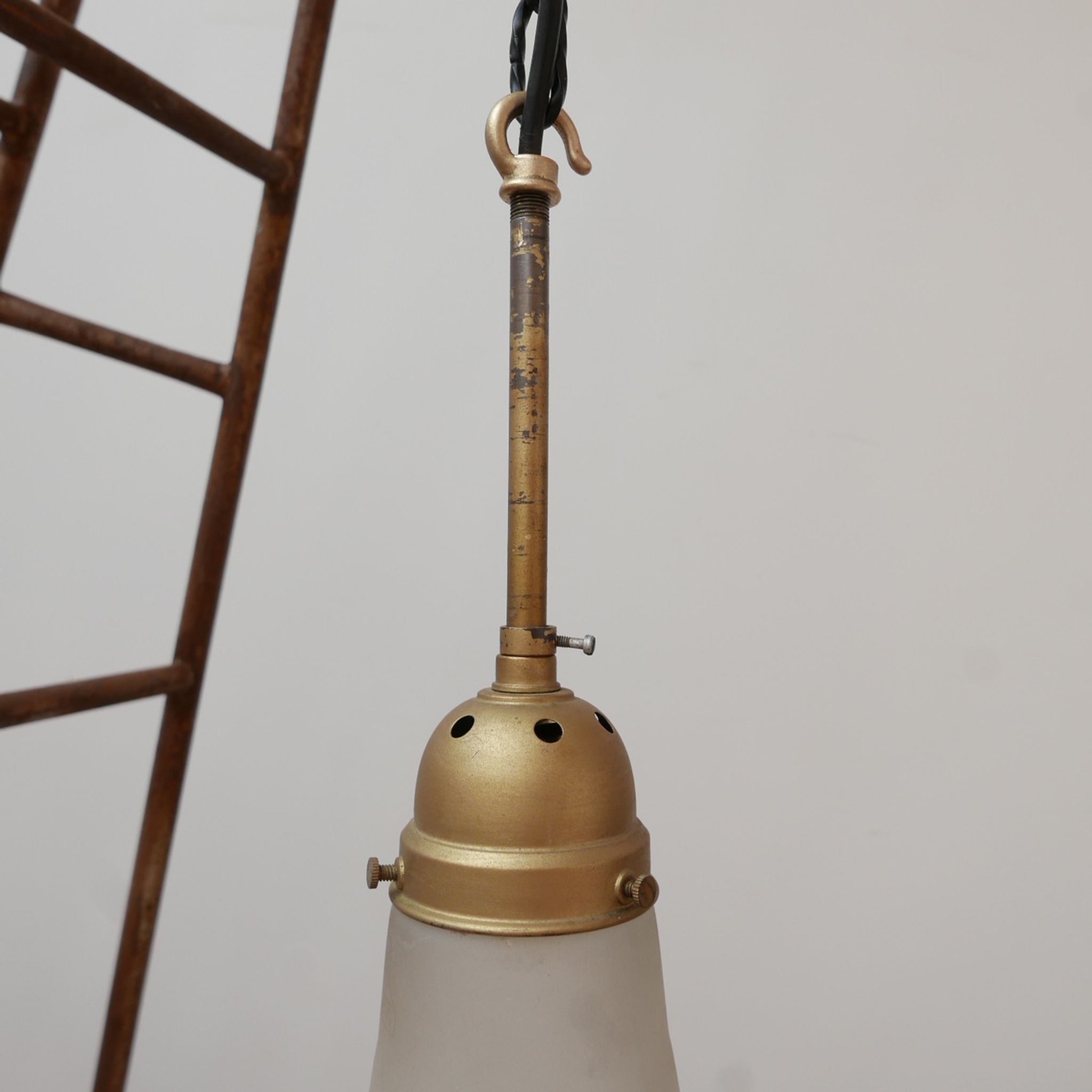 Antique etched glass German pendant light by A.E.G.