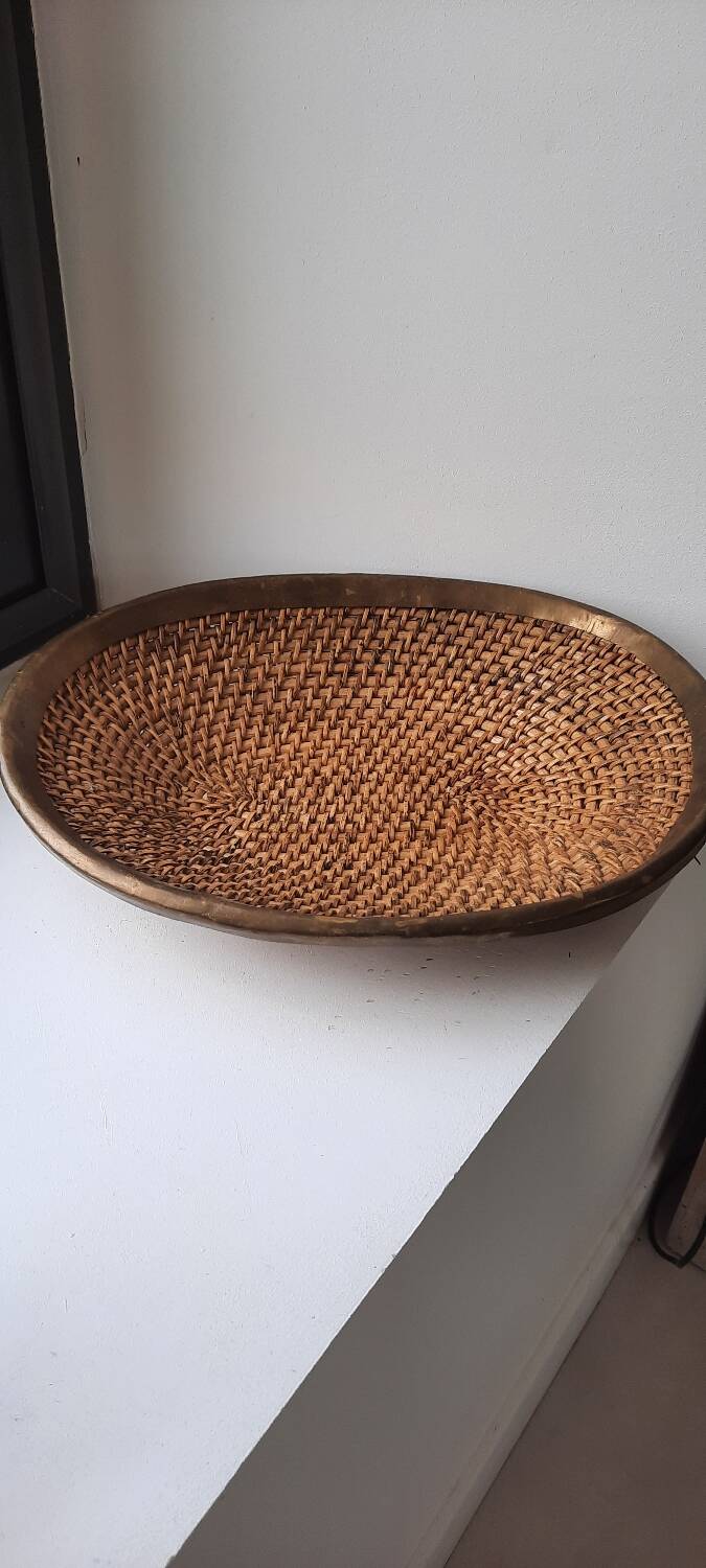 Rattan and brass basket