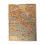 Old poster map of Italy and major twentieth-century transport routes
