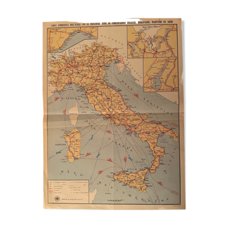 Affiche ancienne carte de l'Italie et de principales voies de transport XXe siècle