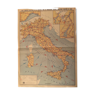 Old poster map of Italy and major twentieth-century transport routes