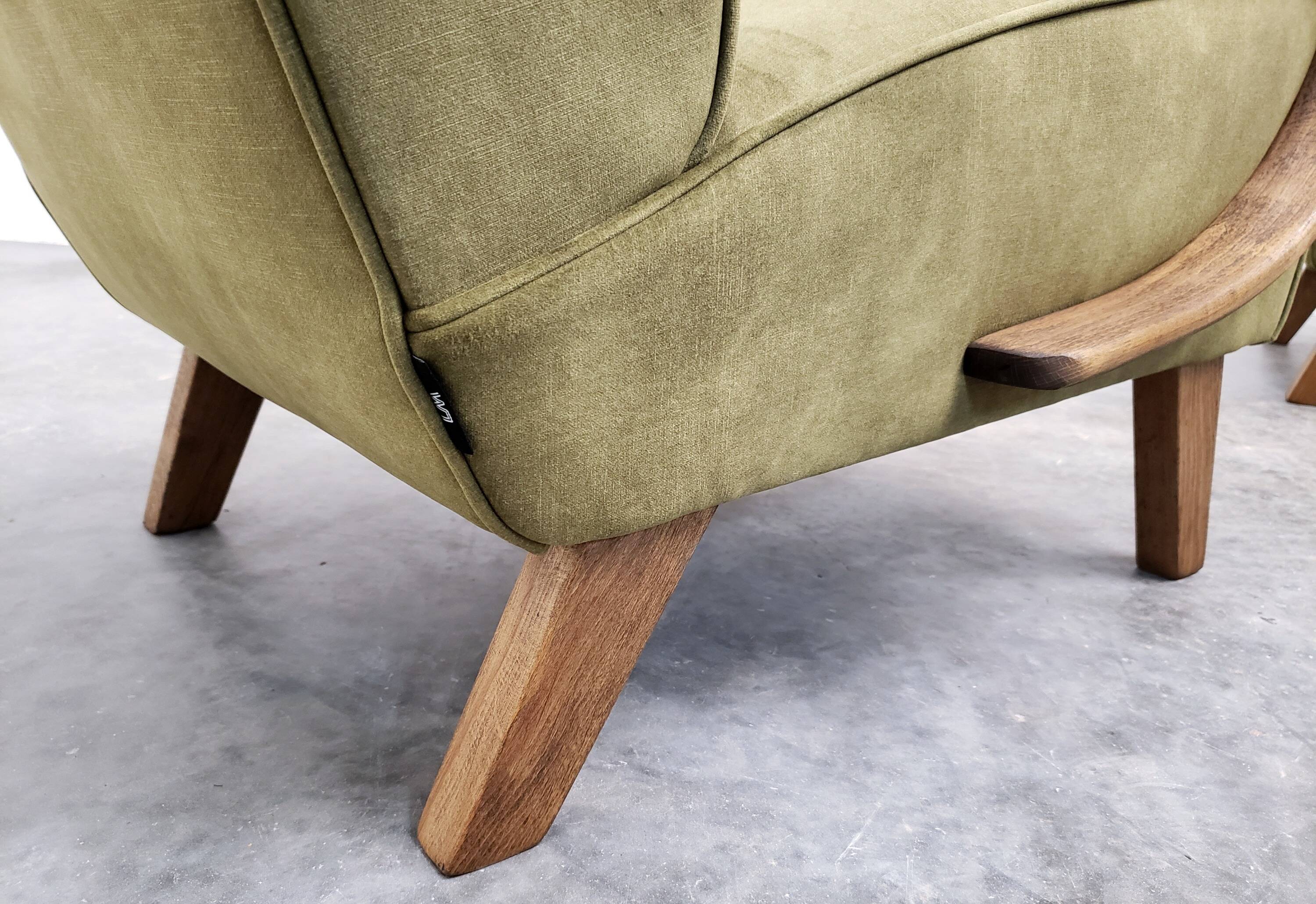 1930 Jindrich Halabala Bentwood Armchair in Forest Green Velvet