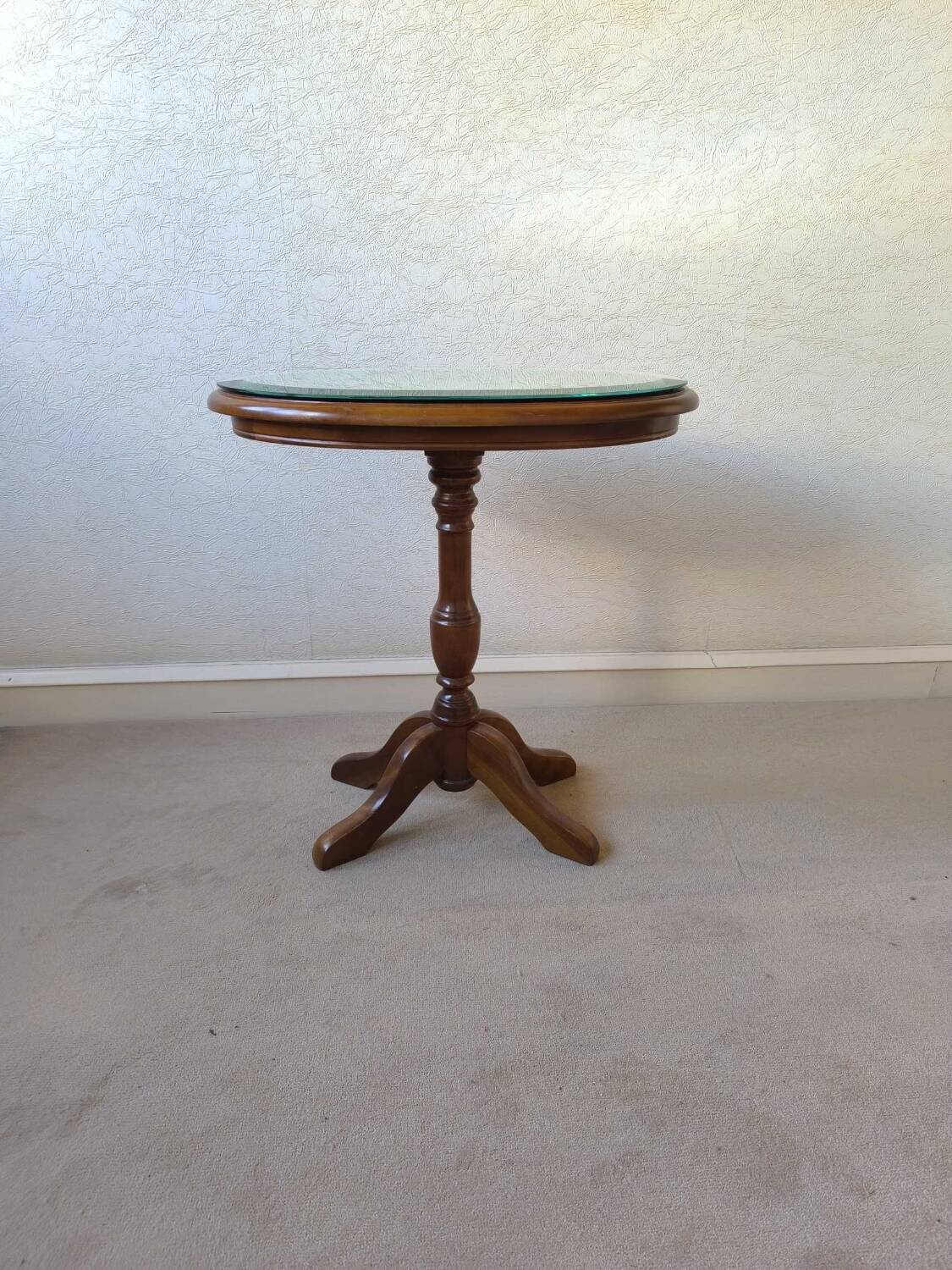 1950s Oval Pedestal Table with Beveled Mercury Mirror