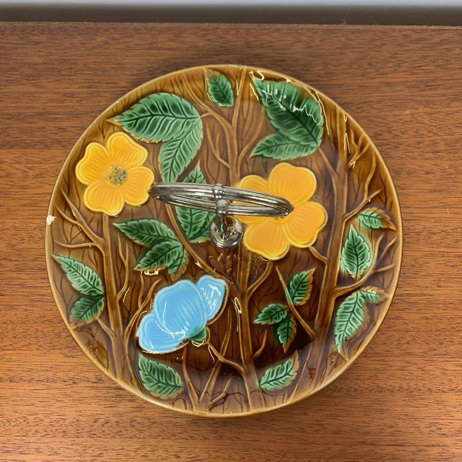 Barbotine Serving Tray, Sarreguemines, 1950