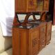 Solid walnut sideboard, moustache legs, black marble top.