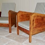 Vintage wooden veranda armchairs with inlaid marquetry 1930s