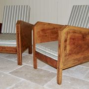 Fauteuils de véranda vintage en bois avec marqueterie incrustée 1930s
