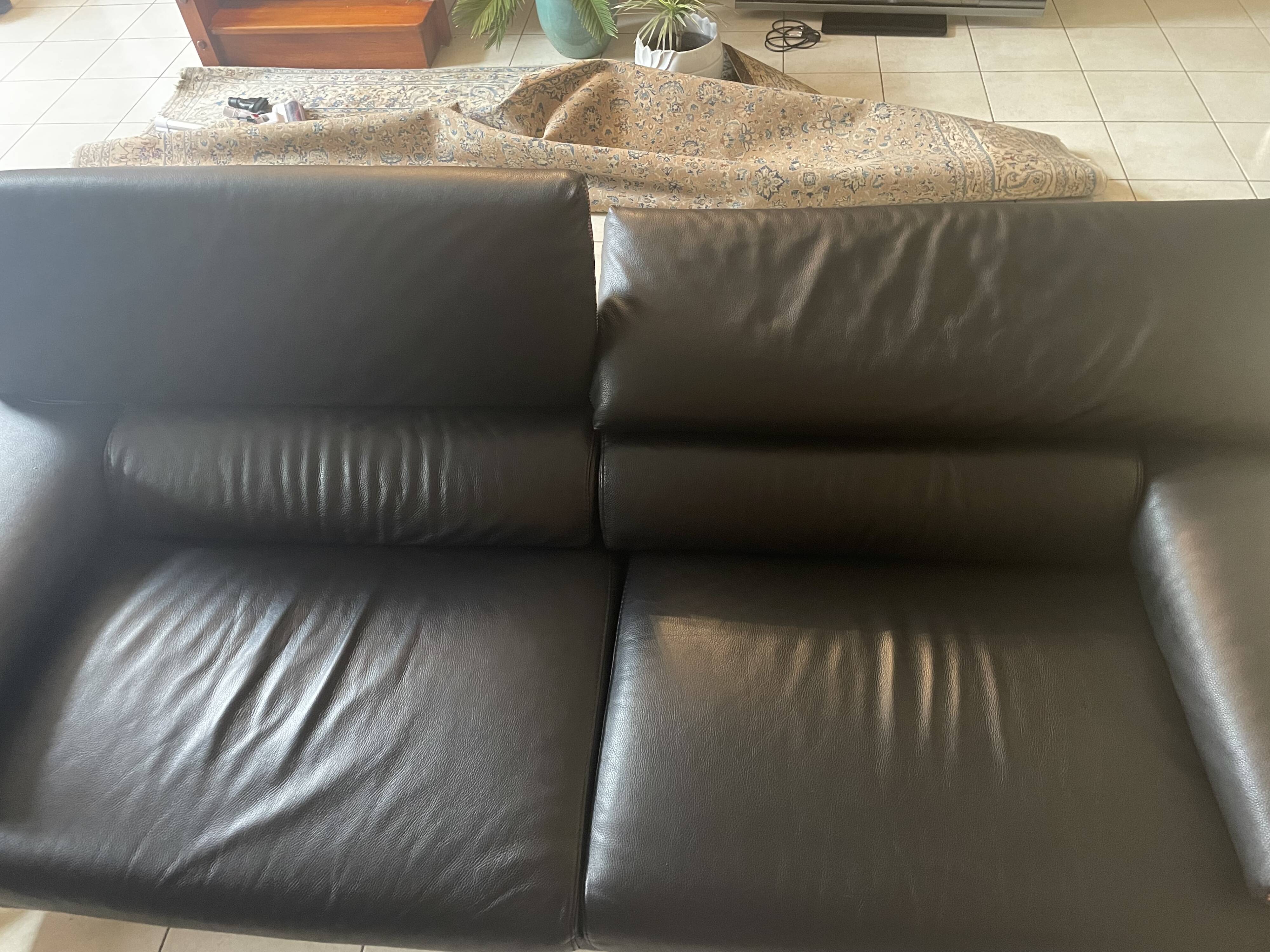 Roche Bobois black leather sofa