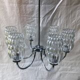 6-branched chrome chandelier & glass lampshades