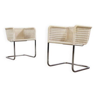 Lot de 2 fauteuils Tecta D44 à piétement luge Vintage design Bauhaus