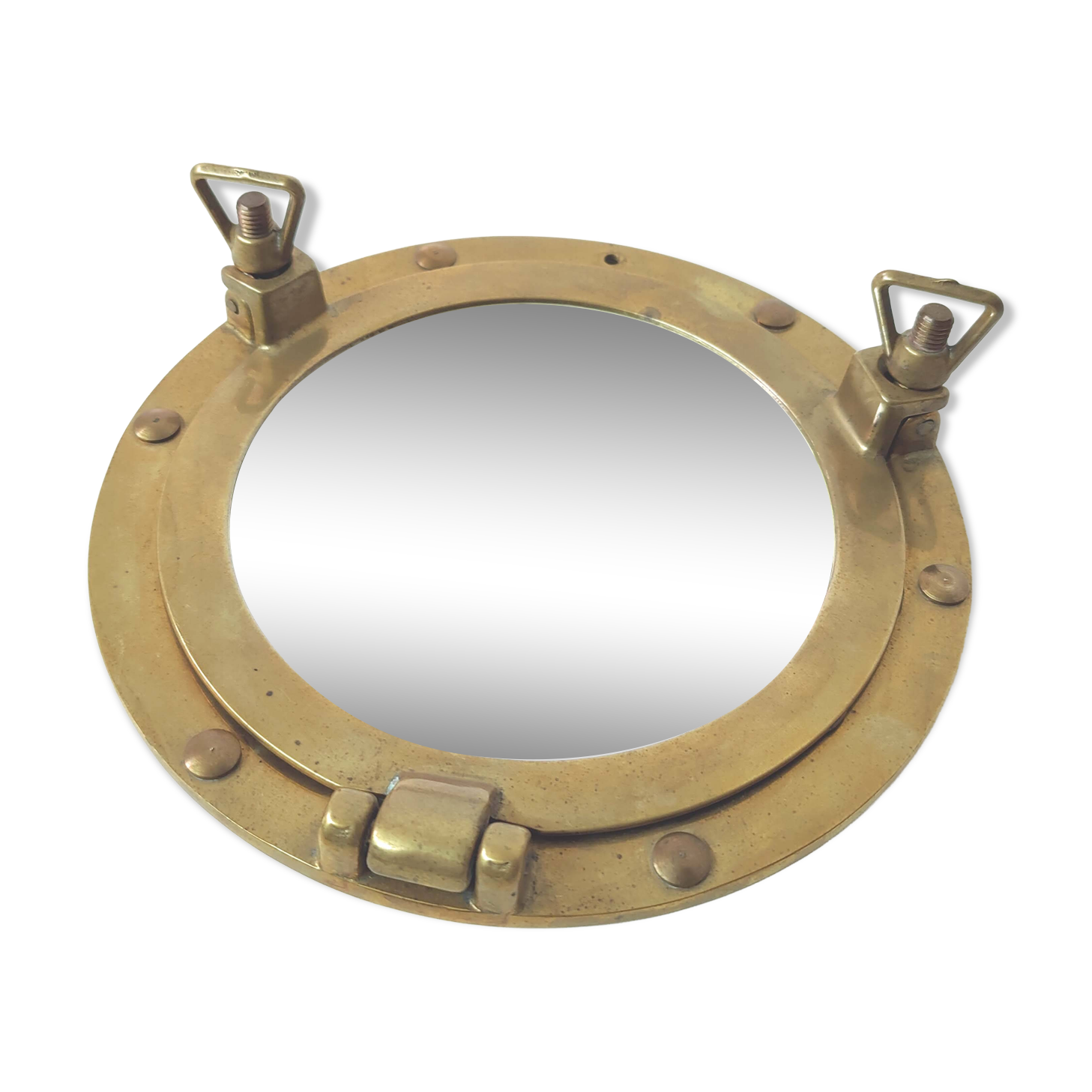 Brass porthole mirror, diameter 18cm