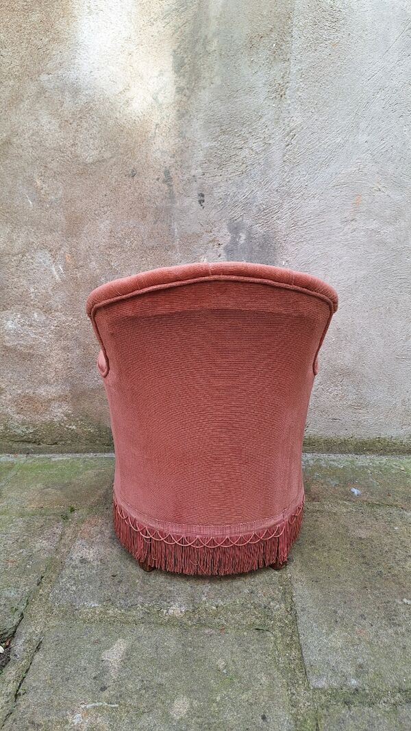 Fauteuil crapaud velours vieux rose
