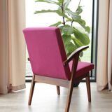 Vintage armchair in natural wool, magenta and red, 1970s