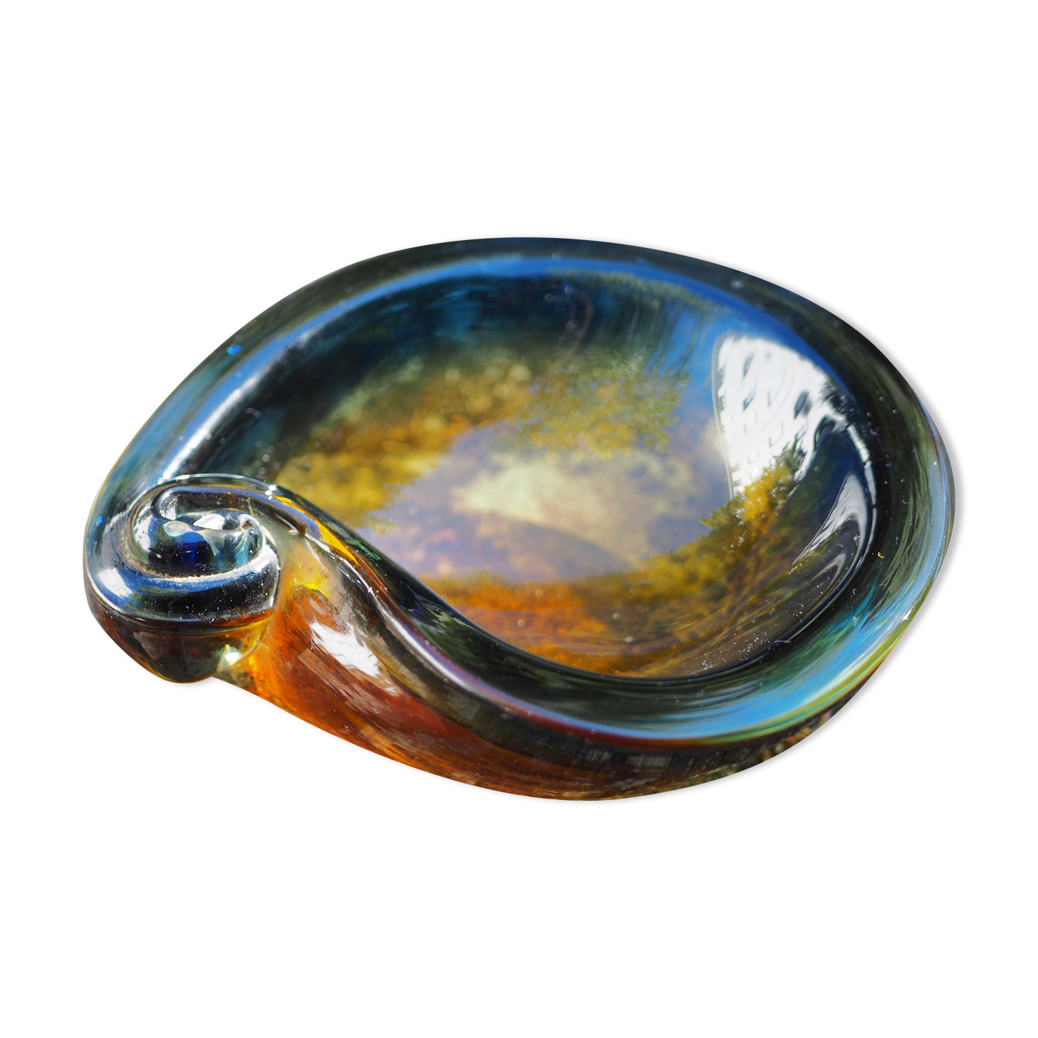 Amber & blue murano glass pocket empty and shell shape - 60s / 70s